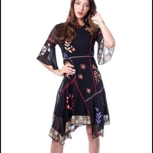 New Desigual Embroidered Asymmetric Lexmark Dress - Size 2 / 36